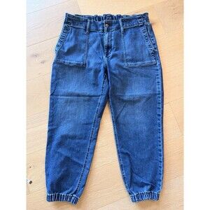 J.Crew Womens Denim Joggers Relaxed Blue Patch Pocket Elastic Waist Size 33